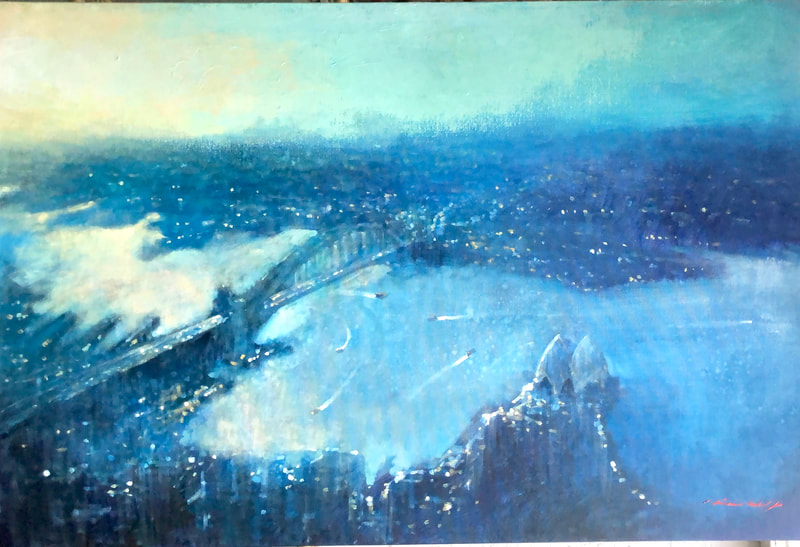 Pale Blue Sydney. Acrylic and oil on canvas 101x152cm  POA.